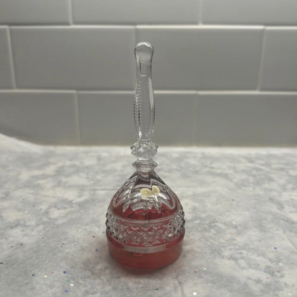 Rare Vintage Crystal Vanity Tea Set with Red Rose and Bird Accent.